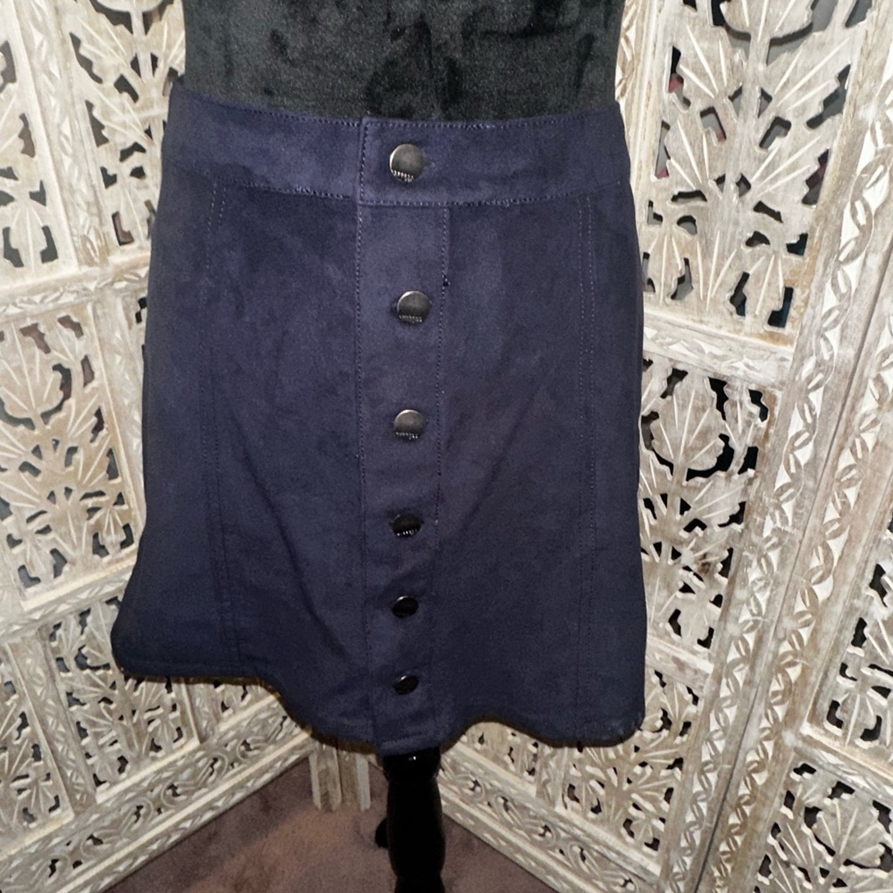 Navy Button-Front Skirt